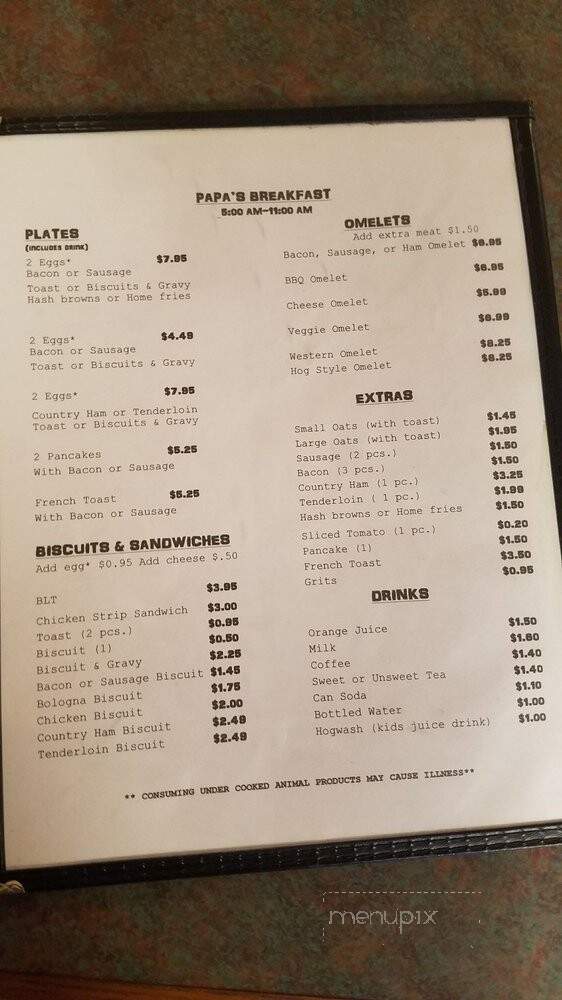 Papa's Old Fashioned BBQ - Erin, TN menu_pic