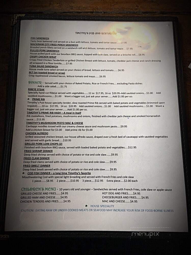 Timothy's Pub - Gaylord, MI menu_pic