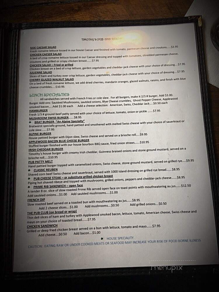 Timothy's Pub - Gaylord, MI menu_pic