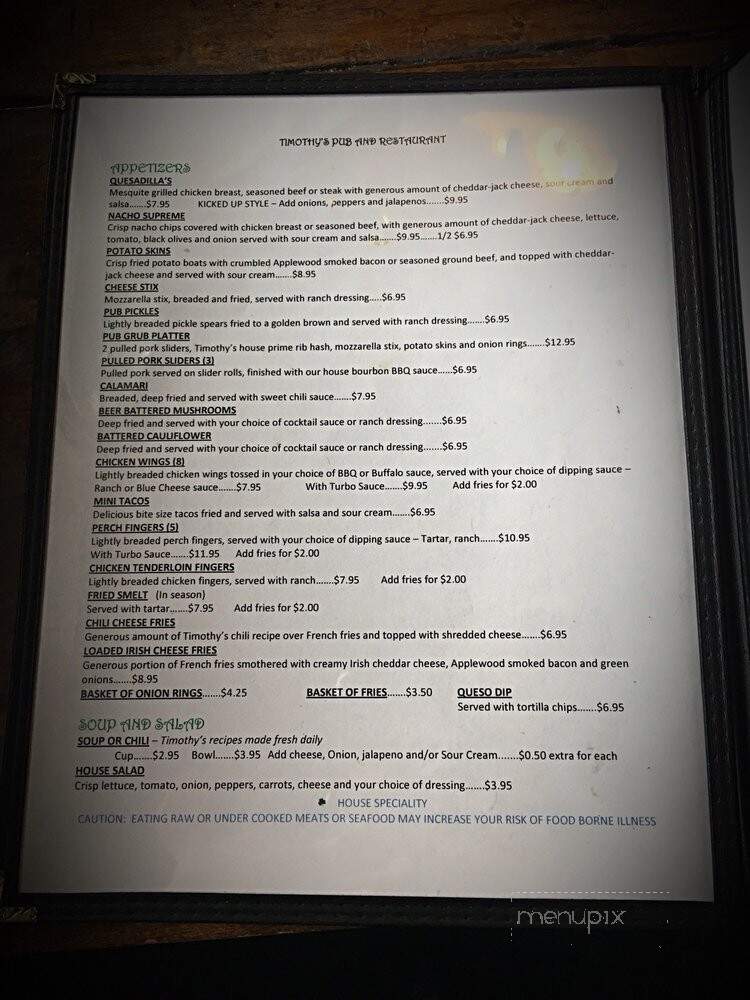 Timothy's Pub - Gaylord, MI menu_pic