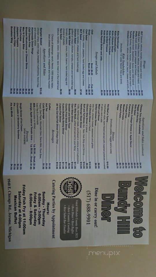 Bundy Hill K & C Diner - Jerome, MI menu_pic