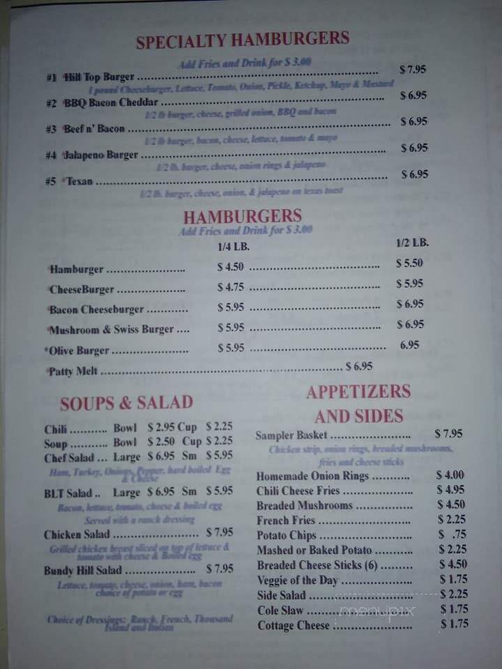 Bundy Hill K & C Diner - Jerome, MI menu_pic