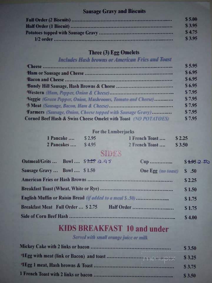 Bundy Hill K & C Diner - Jerome, MI menu_pic