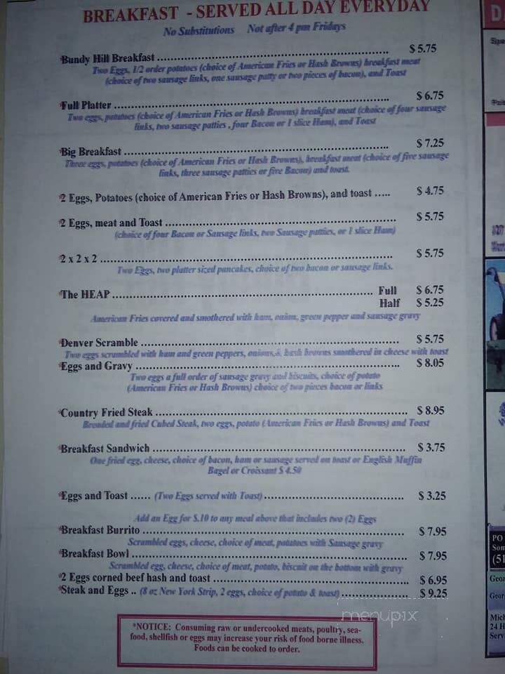 Bundy Hill K & C Diner - Jerome, MI menu_pic
