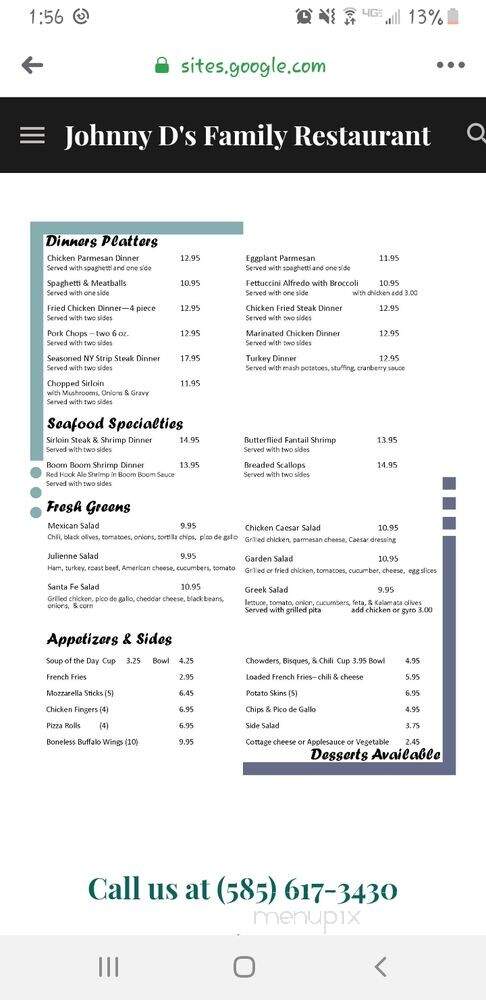 Johnny D's Family Restaurant - Spencerport, NY menu_pic