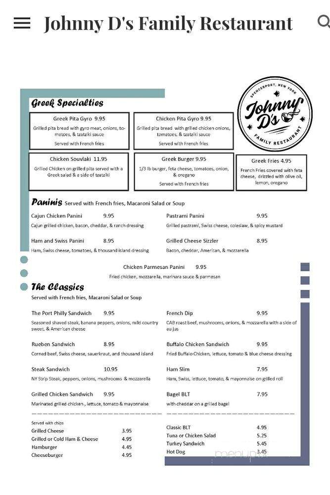 Johnny D's Family Restaurant - Spencerport, NY menu_pic