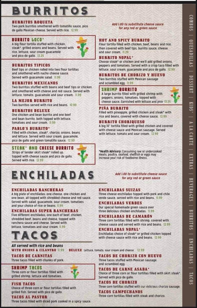 The Nopal - NEW PALESTINE, IN menu_pic