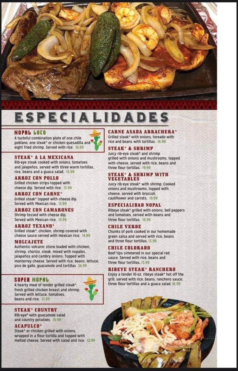 The Nopal - NEW PALESTINE, IN menu_pic
