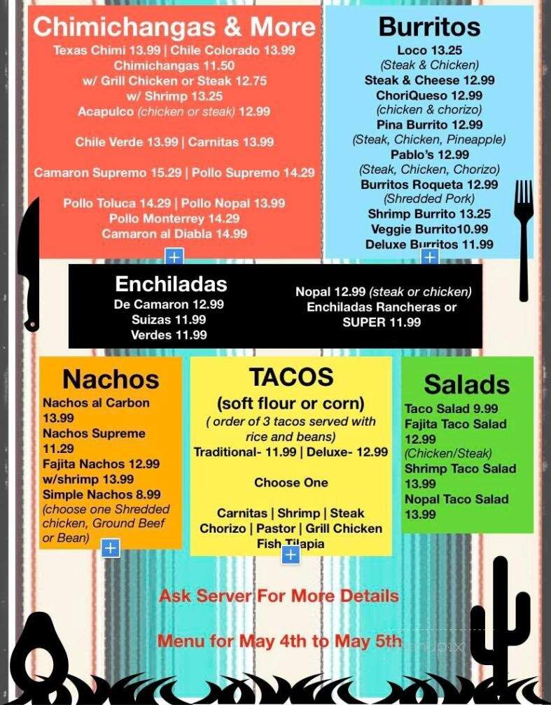 The Nopal - NEW PALESTINE, IN menu_pic