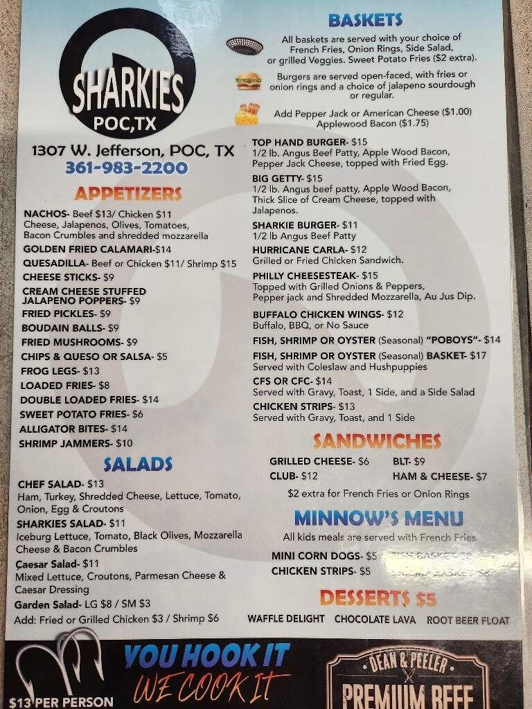 Sharkies Bar & Grill - Port O'Connor, TX menu_pic