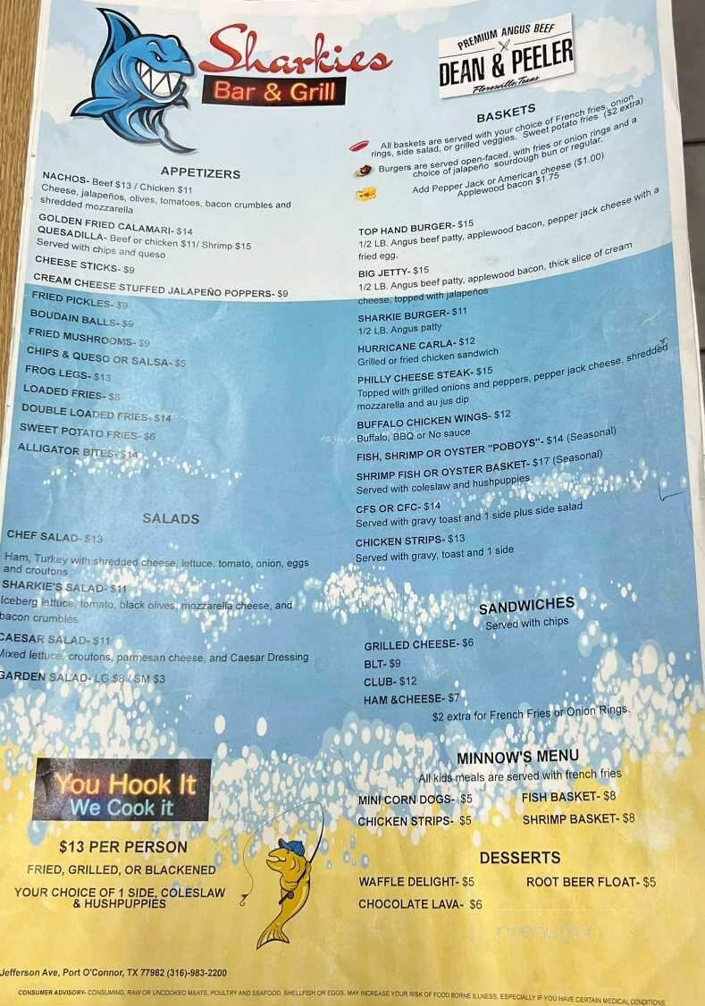 Sharkies Bar & Grill - Port O'Connor, TX menu_pic
