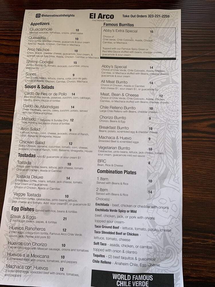 El Arco No 2 - Los Angeles, CA menu_pic