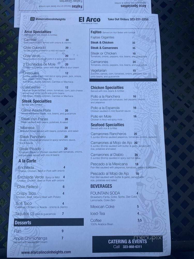 El Arco No 2 - Los Angeles, CA menu_pic