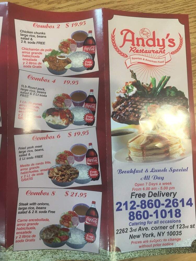 Andy's Restaurant - New York, NY menu_pic