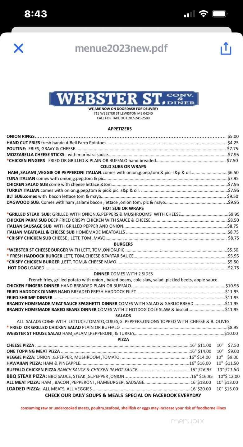 Webster St Conv & Deli - Lewiston, ME menu_pic