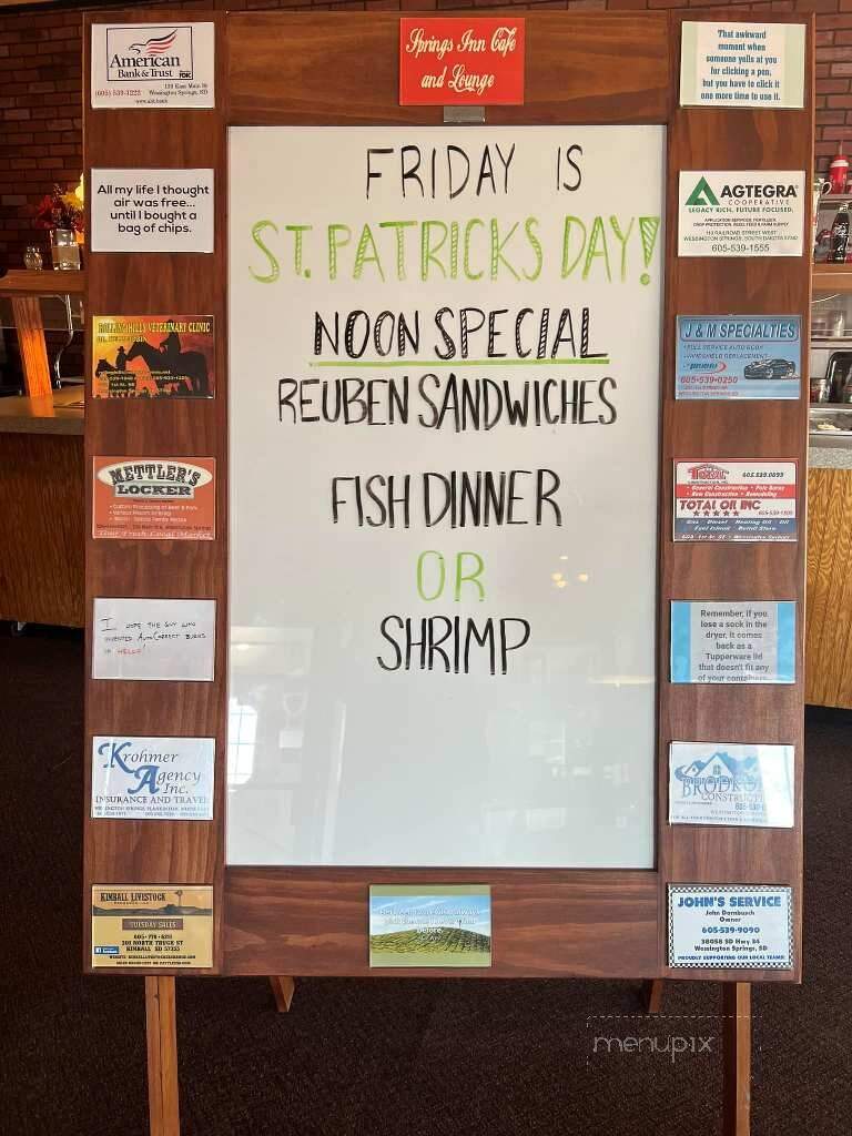 Springs Inn Cafe - Wessington Springs, SD menu_pic