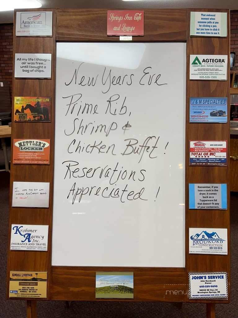 Springs Inn Cafe - Wessington Springs, SD menu_pic
