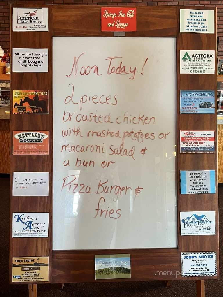Springs Inn Cafe - Wessington Springs, SD menu_pic