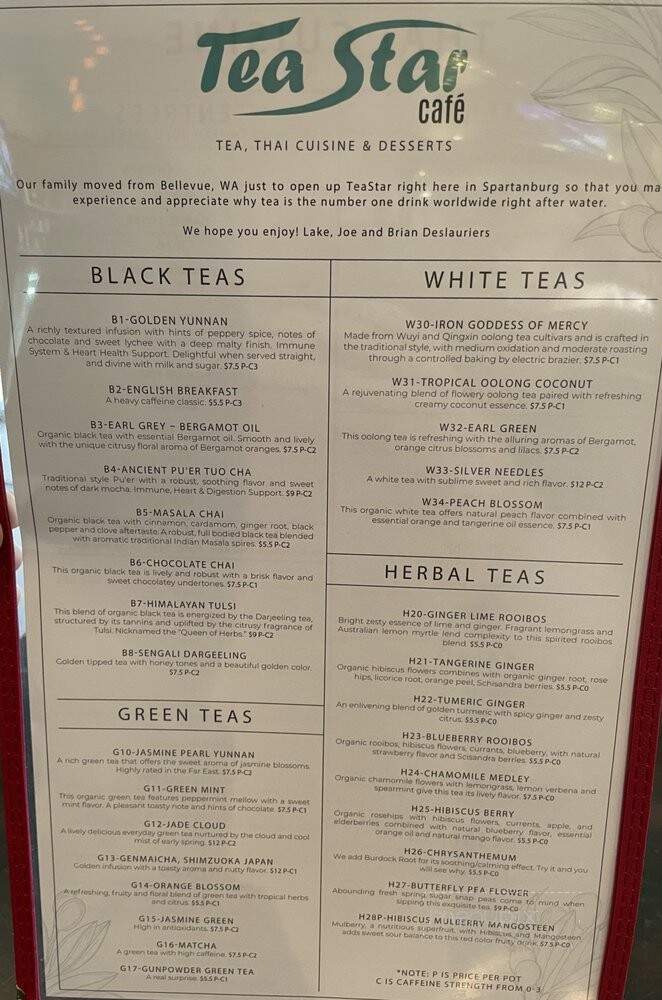 Tea Star Cafe - Spartanburg, SC menu_pic