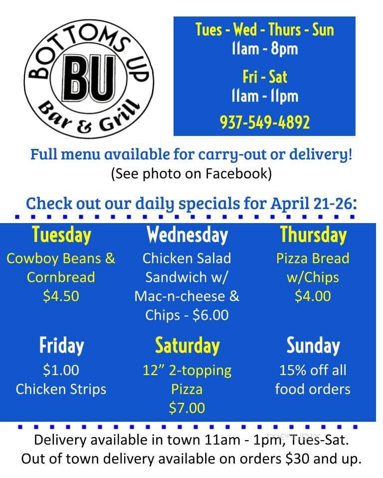 Bottoms Up Bar and Grill - Manchester, OH menu_pic