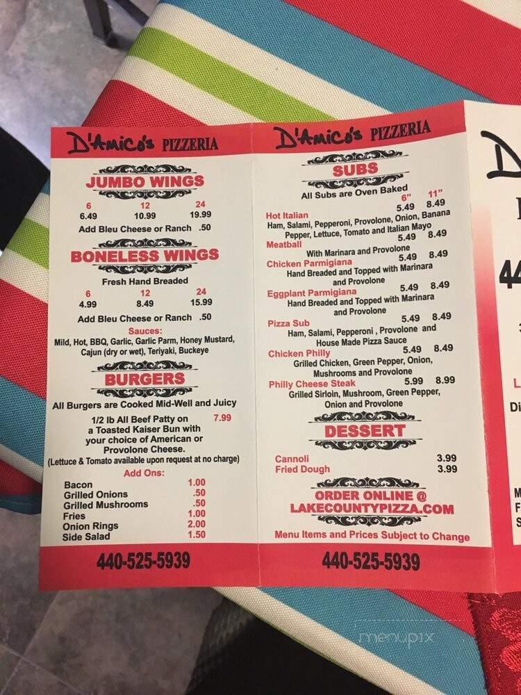 D'Amico's Pizzeria - Eastlake, OH menu_pic
