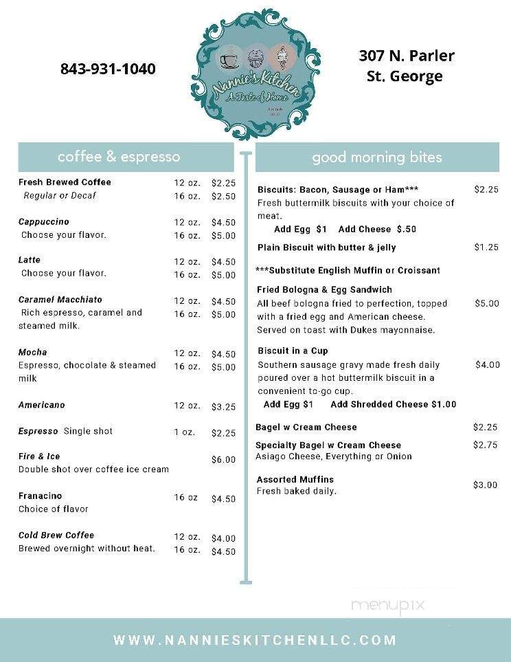Nannie's Kitchen - Saint George, SC menu_pic
