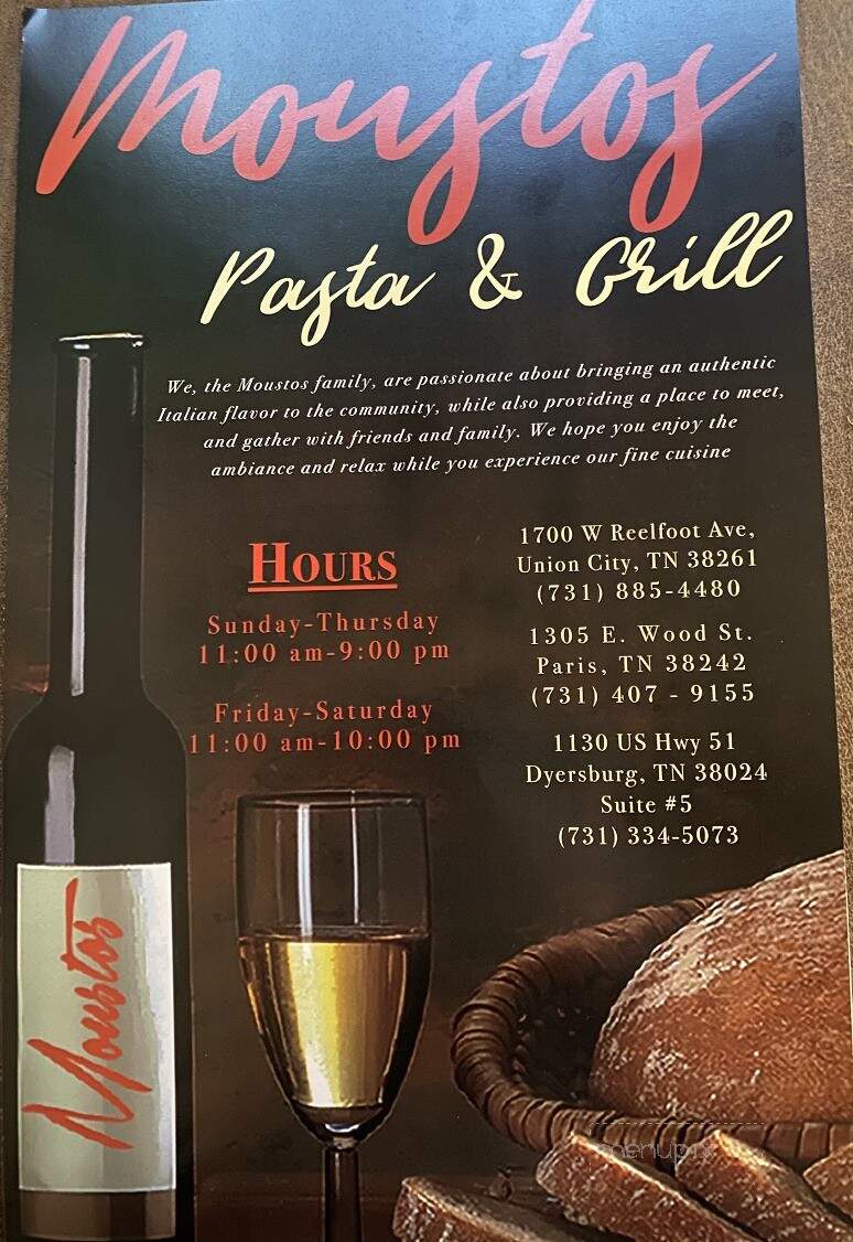 Moustos Pasta House & Grill - Union City, TN menu_pic