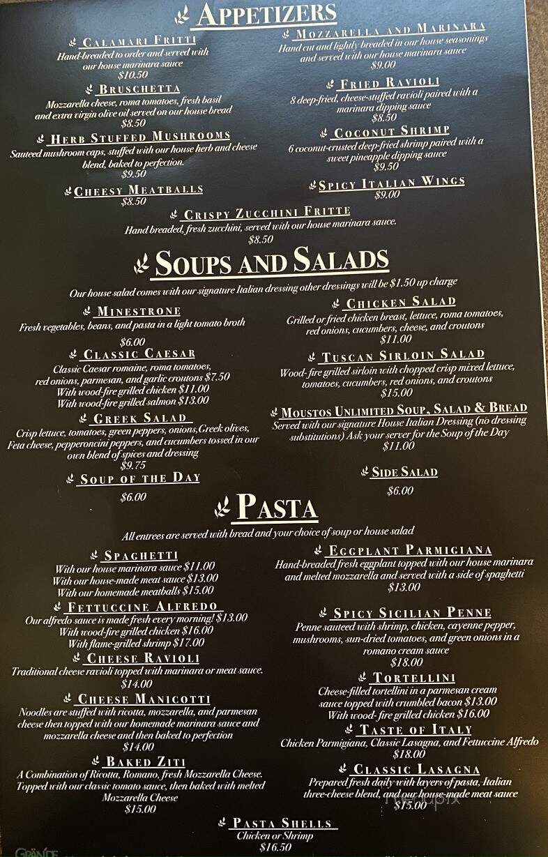 Moustos Pasta House & Grill - Union City, TN menu_pic