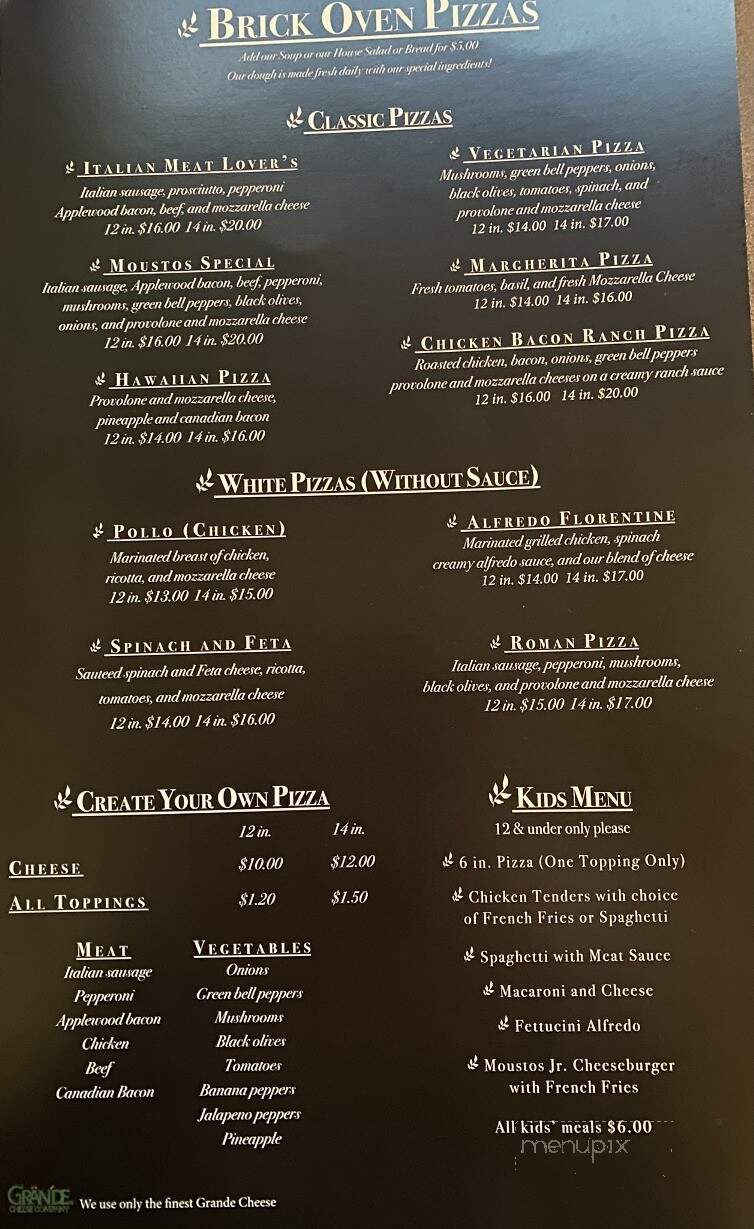 Moustos Pasta House & Grill - Union City, TN menu_pic