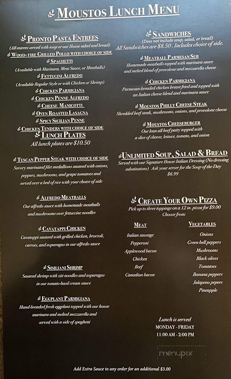 Moustos Pasta House & Grill - Union City, TN menu_pic