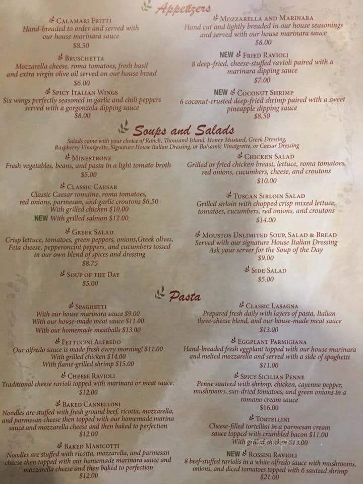 Moustos Pasta House & Grill - Union City, TN menu_pic