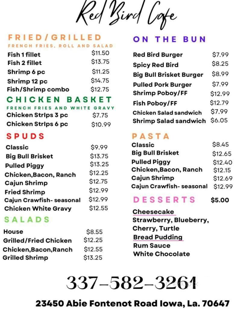 Red Bird Cafe - Iowa, LA menu_pic