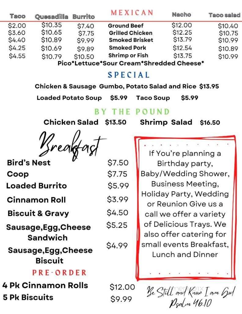 Red Bird Cafe - Iowa, LA menu_pic