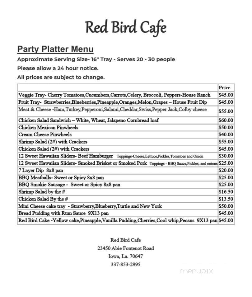 Red Bird Cafe - Iowa, LA menu_pic