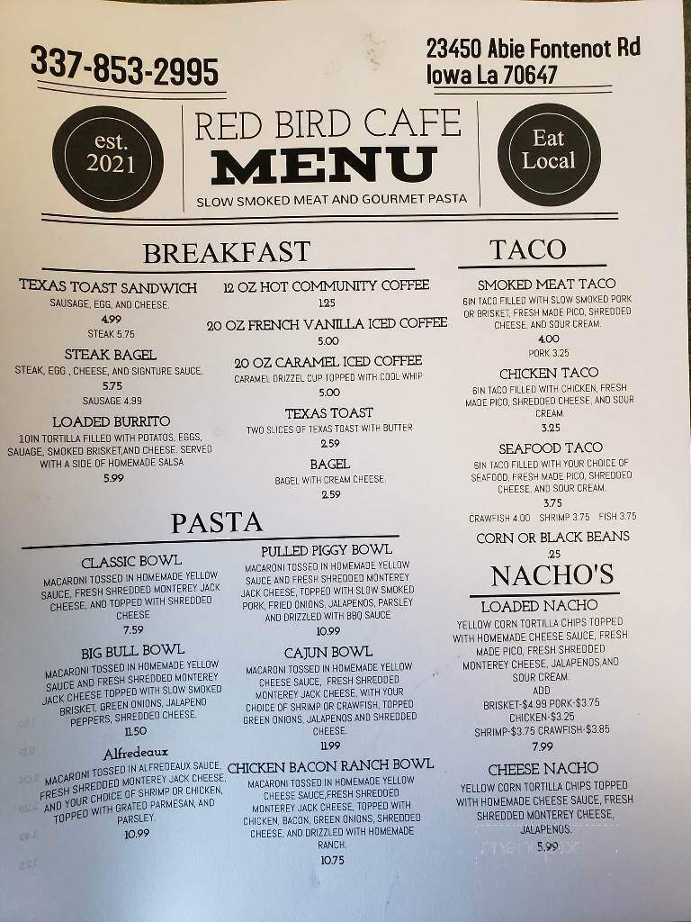 Red Bird Cafe - Iowa, LA menu_pic
