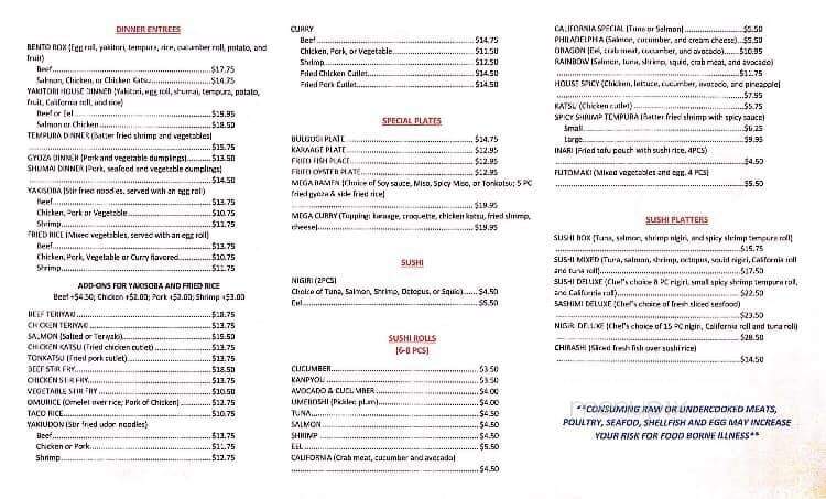 Yakitori House - Jacksonville, NC menu_pic