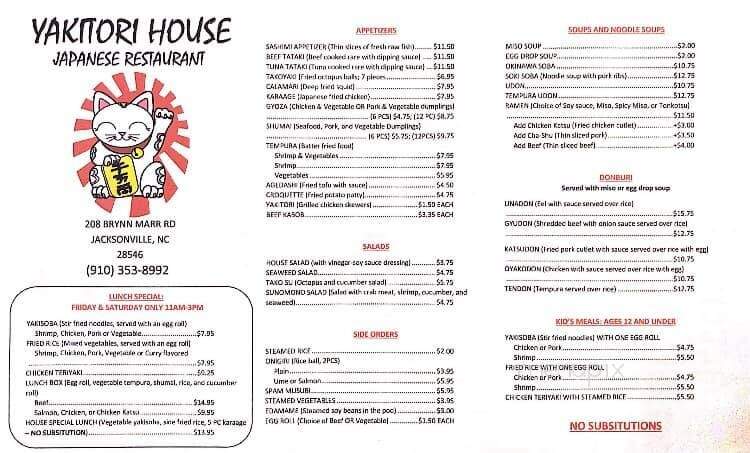 Yakitori House - Jacksonville, NC menu_pic