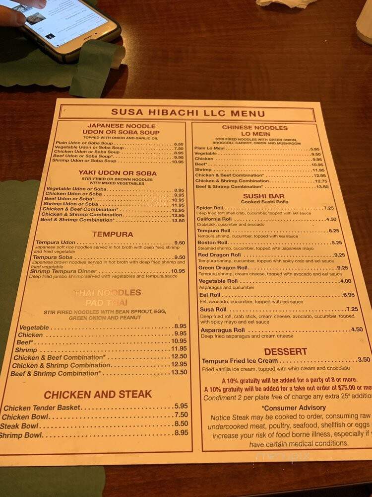 Susa Hibachi Grill - Carthage, NC menu_pic