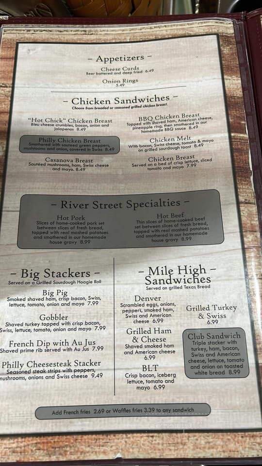 Dana's River Street Restaurant - Spooner, WI menu_pic