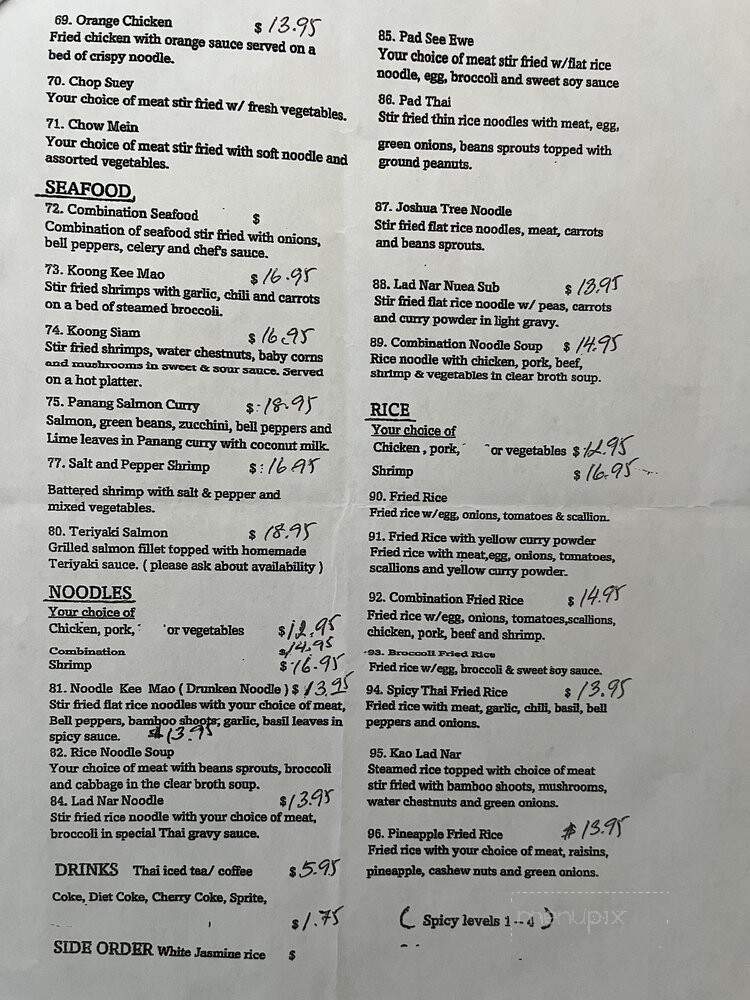 Royal Siam Cuisine Thai Restaurant - Joshua Tree, CA menu_pic