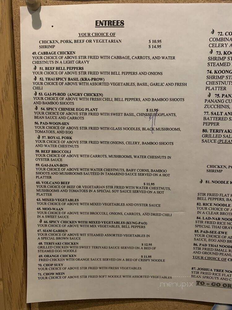 Royal Siam Cuisine Thai Restaurant - Joshua Tree, CA menu_pic