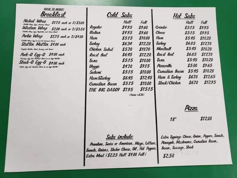 Mt. View Sub Shack - Linden, PA menu_pic
