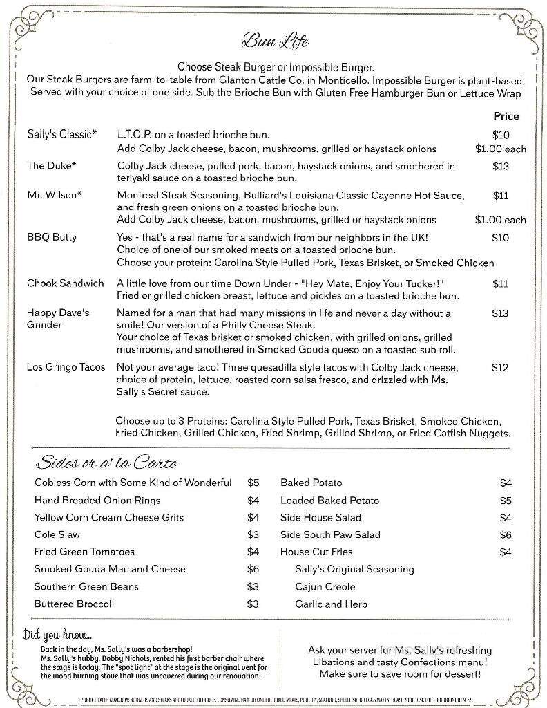 Ms. Sally's - Mansfield, GA menu_pic