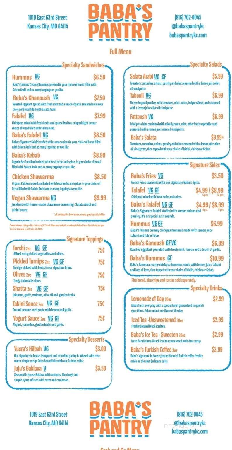 Baba's Pantry - Kansas City, MO menu_pic