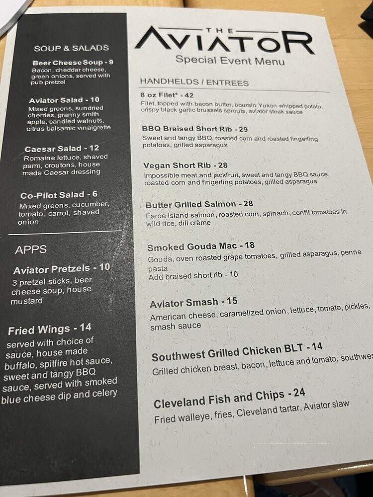The Aviator Event Center & Pub - Cleveland, OH menu_pic