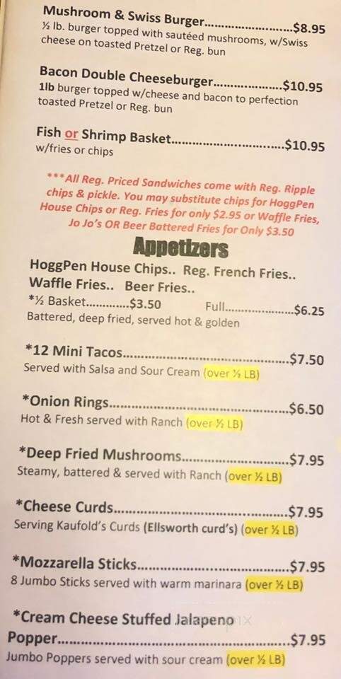 HoggPen Bar & Grill - Baldwin, WI menu_pic