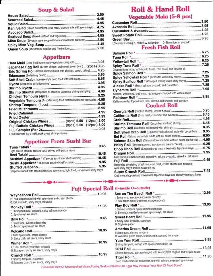 Fuji Sushi And Hibachi Restaurant - Waynesboro, GA menu_pic