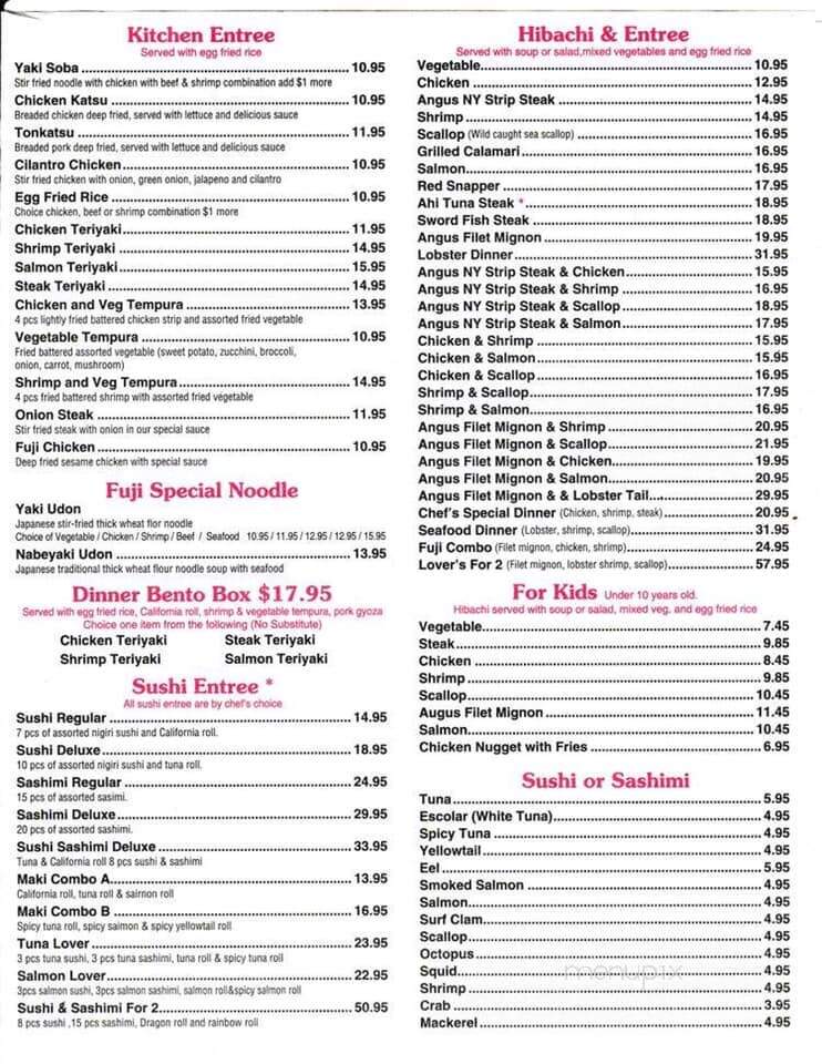 Fuji Sushi And Hibachi Restaurant - Waynesboro, GA menu_pic