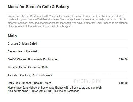 Shana's Cafe and Bakery - San Angelo, TX menu_pic