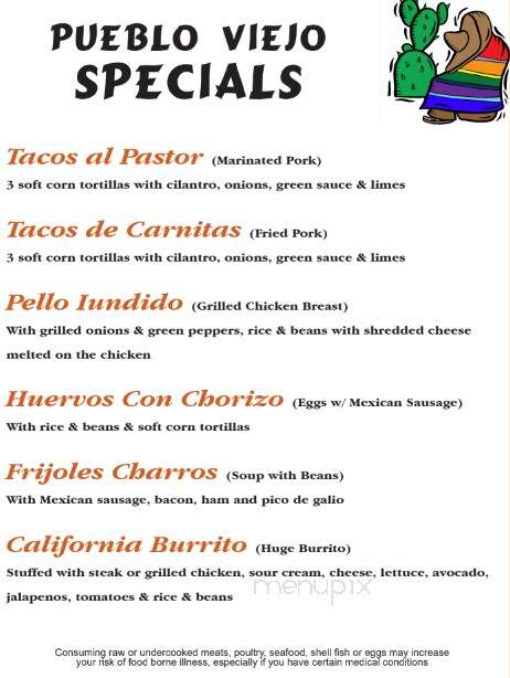 Pueblo Viejo Mexican Restaurant, Inc. - Brooksville, FL menu_pic